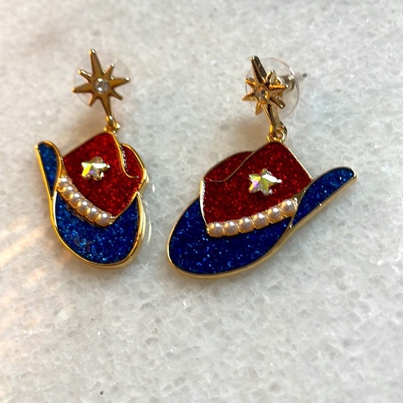 Oh my stars cowgirl Americana earrings Red White Blue pearls fashion jewelry - Picture 5 of 7